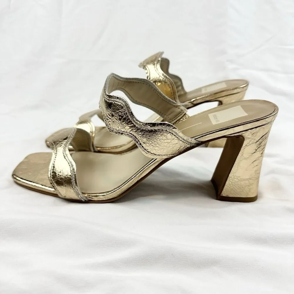 Dolce Vita Ilva Women's Sz 11W Gold Heeled Mule Sandals Chunky Heel